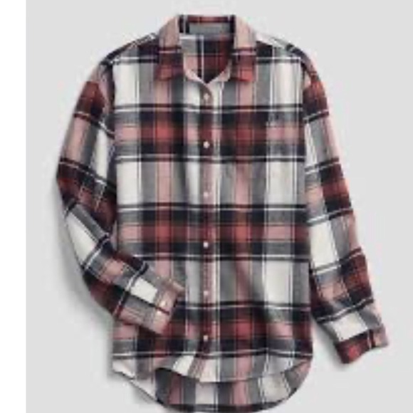 GAP Other - Gap Pink Black and Cream Plaid Button Down Flannel Shirt Youth Size 12